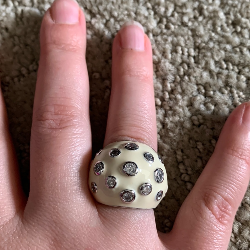 Cream enamel and crystal statement ring